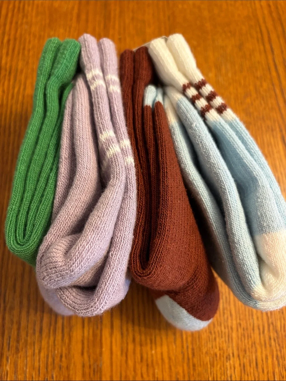 art class 4 Pairs Crew Socks Light Blue, Lavender, Brown & Green Accents NWT